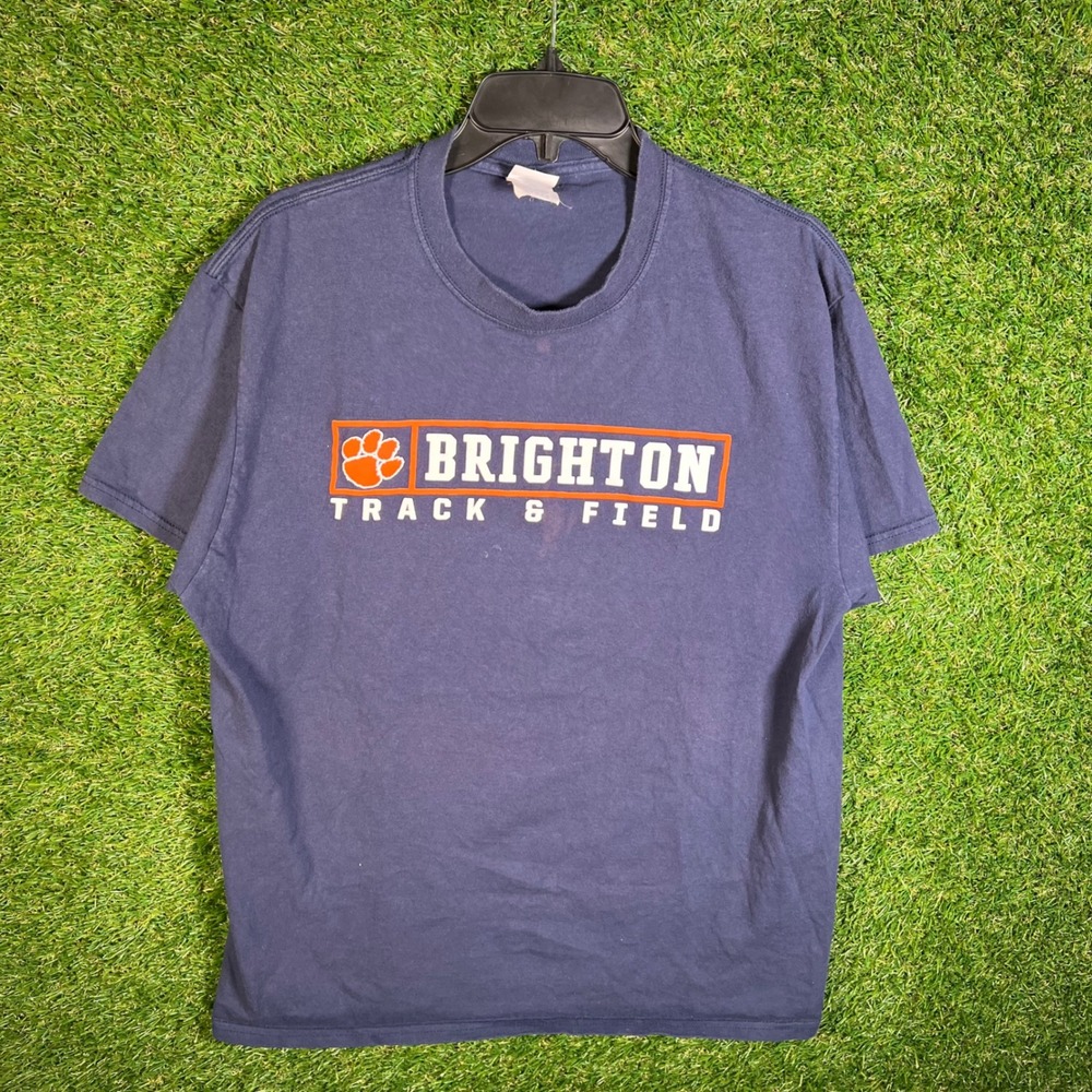 Port & Company Brighton Track & Field Navy Blue Graphic T-Shirt Mens Large